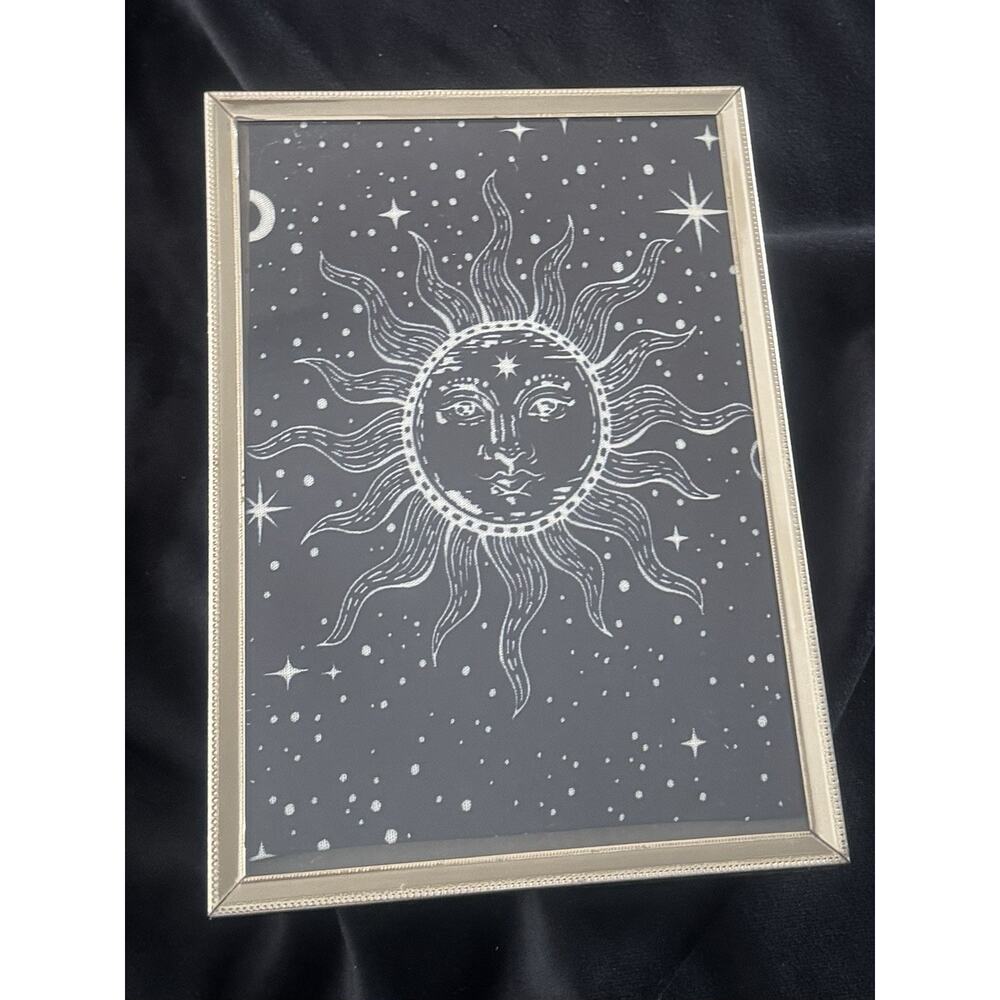 Vintage Whimsigoth Celestial Sun 5x7” Gold Frame Sun Art 90s Y2K